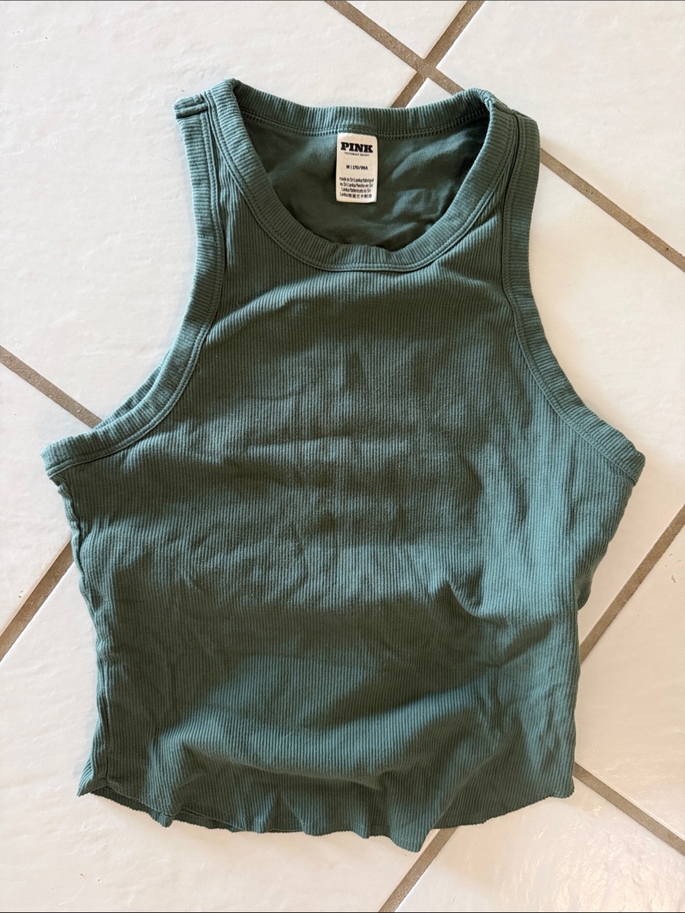PINK Victoria's Secret Ribbed Crop Tank in Sea Green